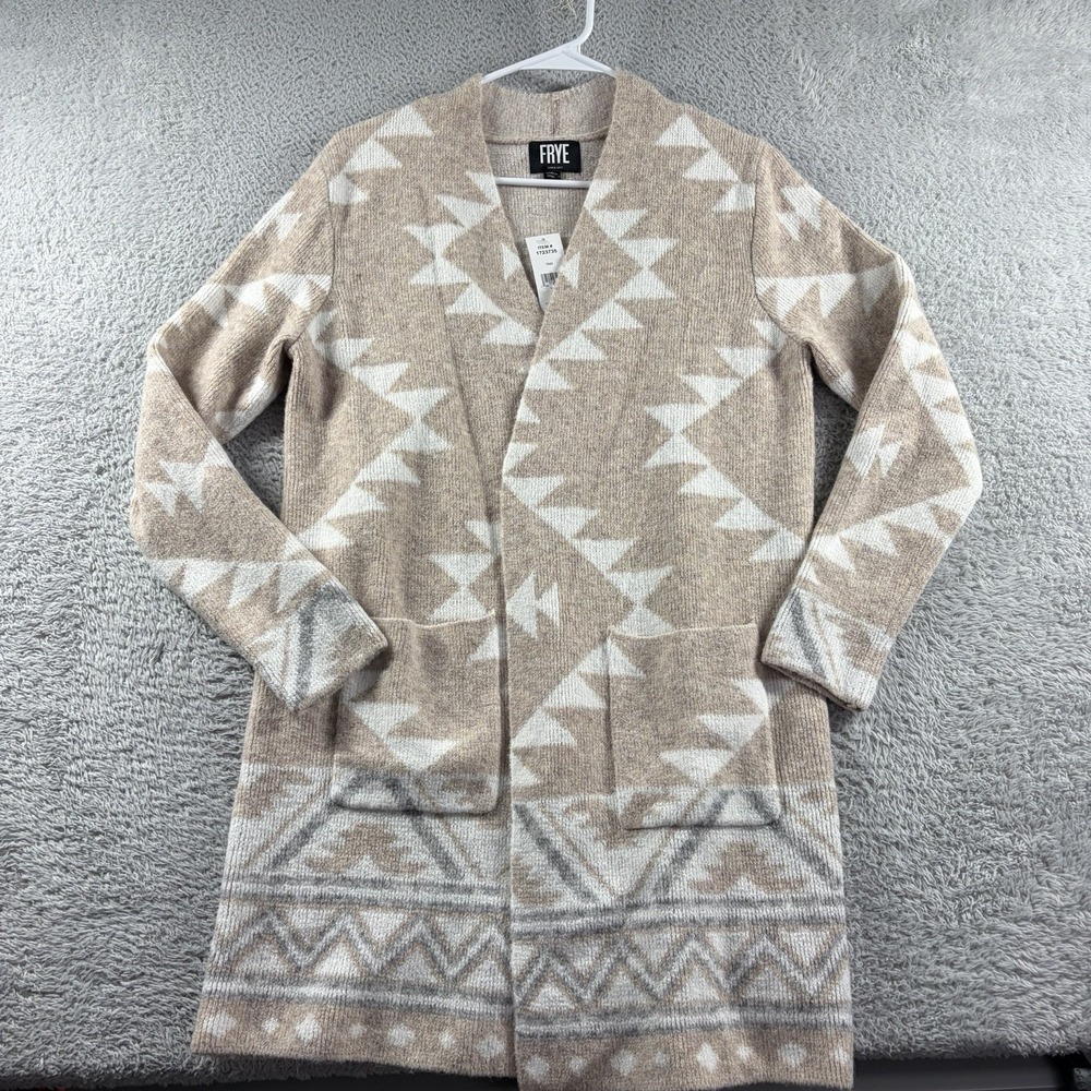 FRYE Cardigan Sweater Womens Small Open Tunic Womens Aztec Jacquard Luxe Neutral